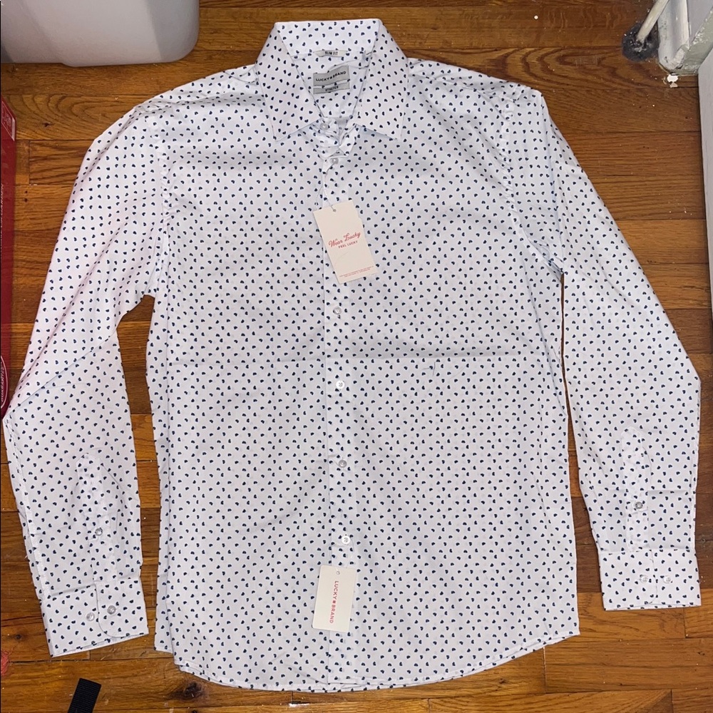 🏳️‍🌈 Lucky Brand White Shirt with Blue Dots - Picture 2 of 9
